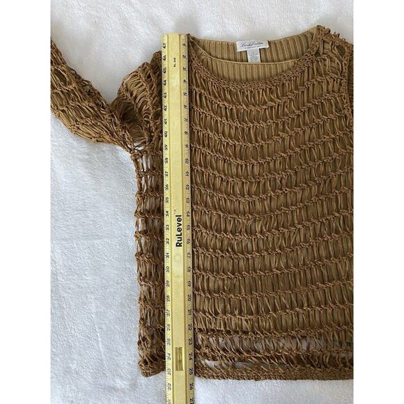 Vintage Brooks Brothers Sz S 2 Pc Brown LS Sweater With Lattice Laced Overlay - Picture 9 of 10